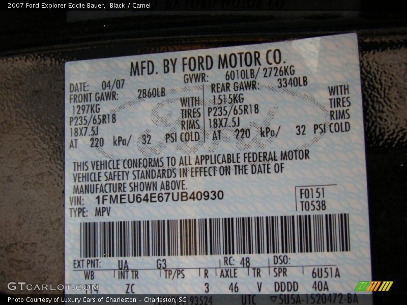 Black / Camel 2007 Ford Explorer Eddie Bauer