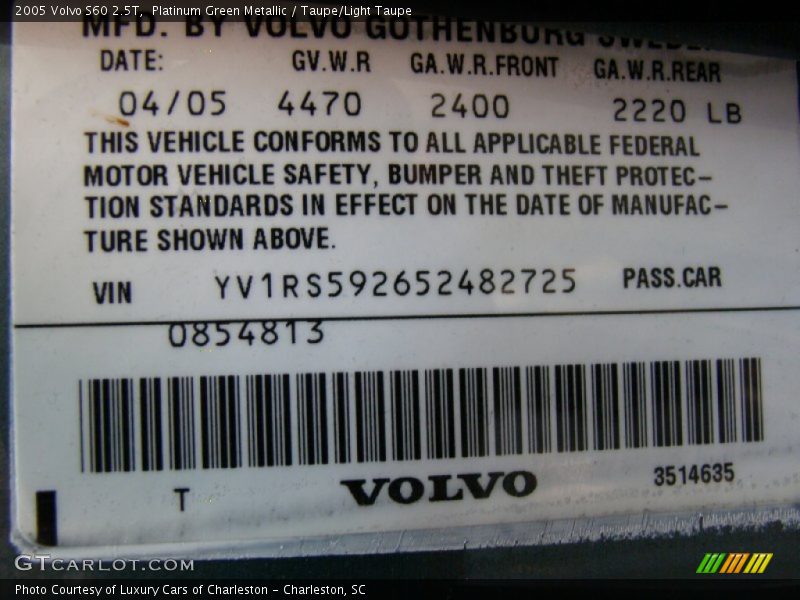 Platinum Green Metallic / Taupe/Light Taupe 2005 Volvo S60 2.5T