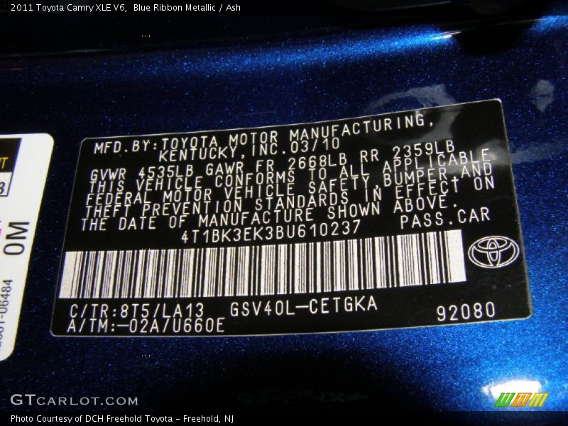 Blue Ribbon Metallic / Ash 2011 Toyota Camry XLE V6