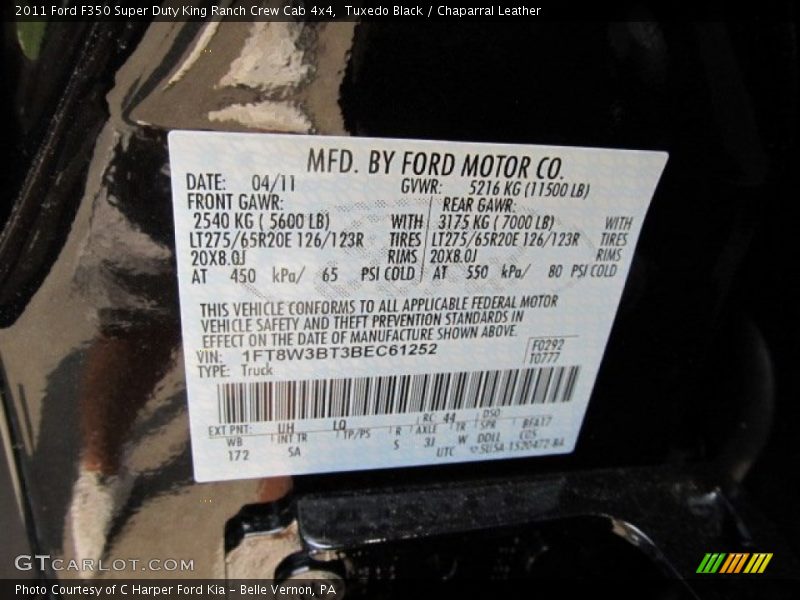 Tuxedo Black / Chaparral Leather 2011 Ford F350 Super Duty King Ranch Crew Cab 4x4