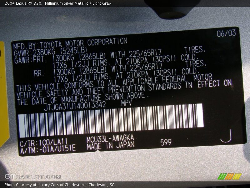 Millinnium Silver Metallic / Light Gray 2004 Lexus RX 330