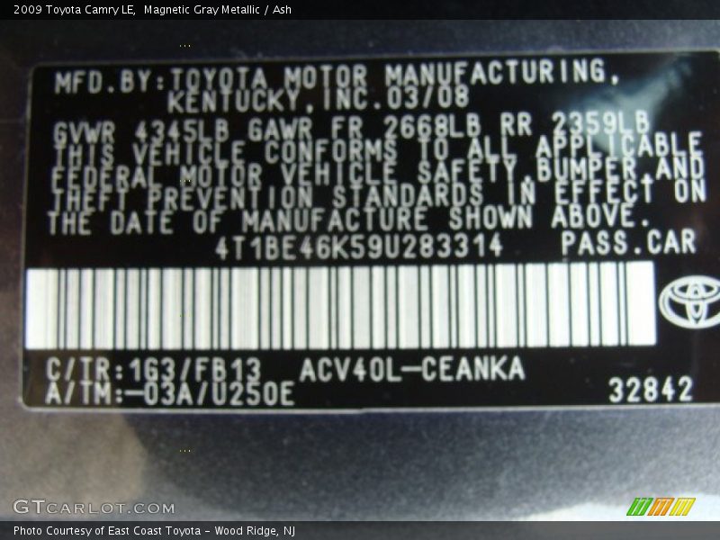 Magnetic Gray Metallic / Ash 2009 Toyota Camry LE