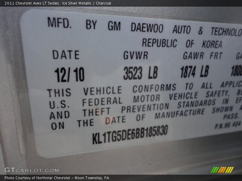 Ice Silver Metallic / Charcoal 2011 Chevrolet Aveo LT Sedan
