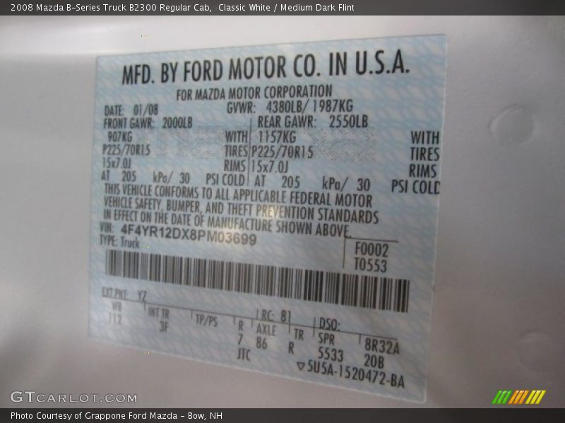 Classic White / Medium Dark Flint 2008 Mazda B-Series Truck B2300 Regular Cab