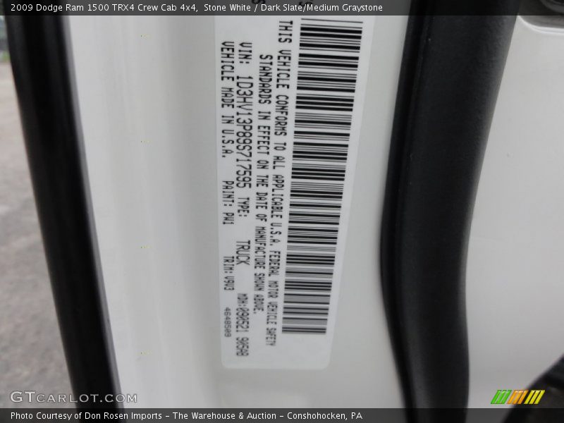 2009 Ram 1500 TRX4 Crew Cab 4x4 Stone White Color Code PW1