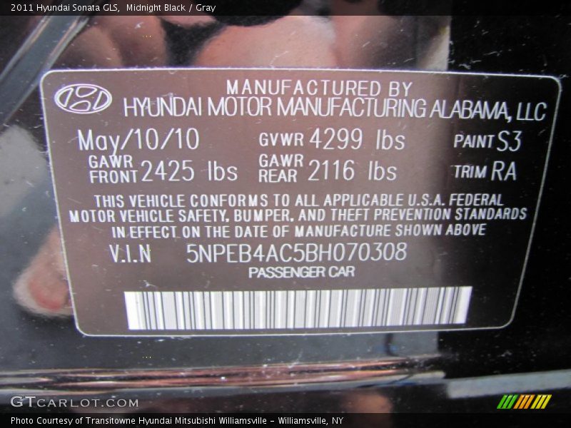 Midnight Black / Gray 2011 Hyundai Sonata GLS