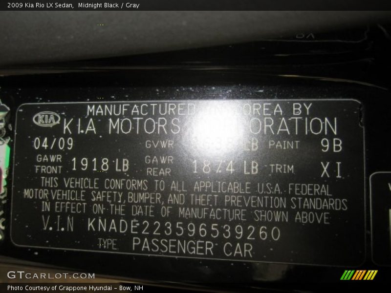 Midnight Black / Gray 2009 Kia Rio LX Sedan