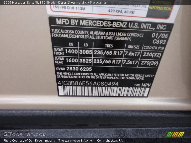Desert Silver Metallic / Macadamia 2006 Mercedes-Benz ML 350 4Matic