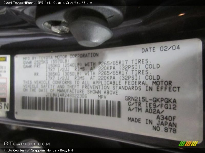 Galactic Gray Mica / Stone 2004 Toyota 4Runner SR5 4x4