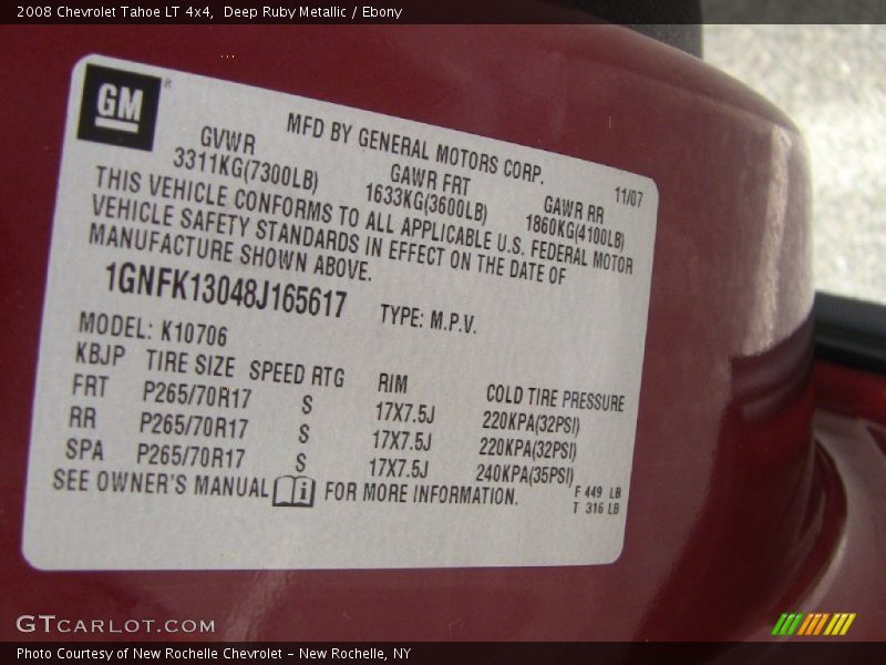 Deep Ruby Metallic / Ebony 2008 Chevrolet Tahoe LT 4x4