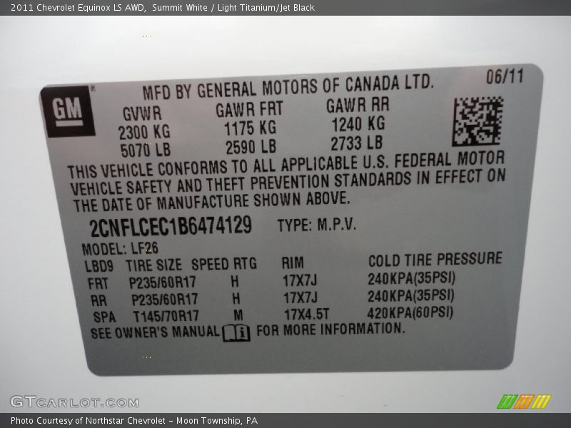Summit White / Light Titanium/Jet Black 2011 Chevrolet Equinox LS AWD