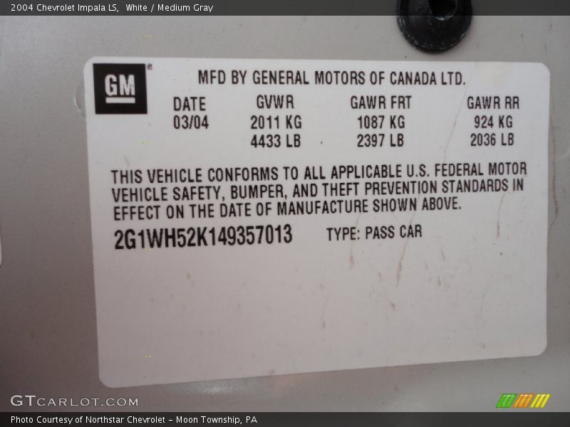 White / Medium Gray 2004 Chevrolet Impala LS