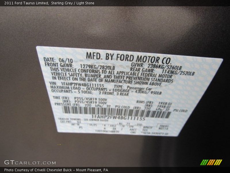 Sterling Grey / Light Stone 2011 Ford Taurus Limited