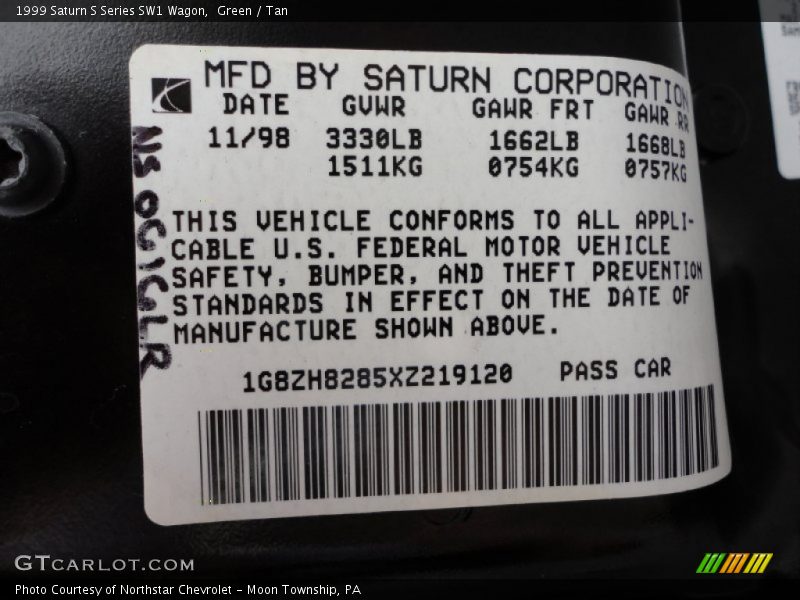 Green / Tan 1999 Saturn S Series SW1 Wagon
