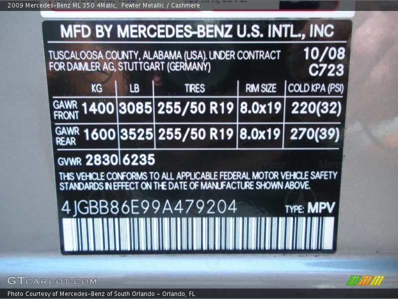 Pewter Metallic / Cashmere 2009 Mercedes-Benz ML 350 4Matic