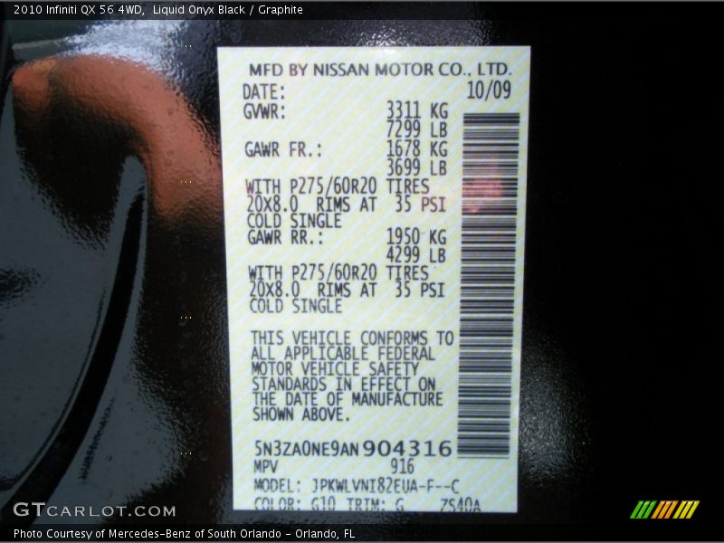 Liquid Onyx Black / Graphite 2010 Infiniti QX 56 4WD