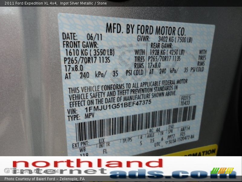Ingot Silver Metallic / Stone 2011 Ford Expedition XL 4x4