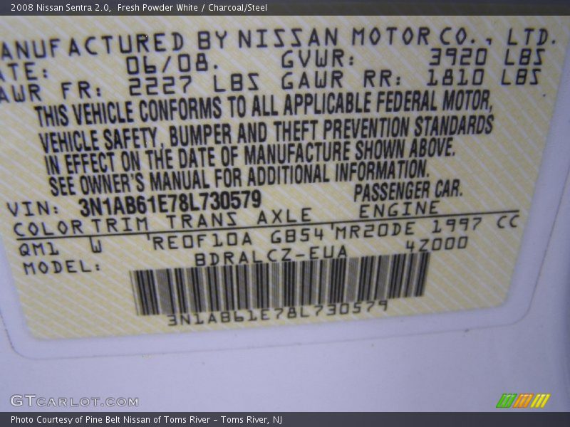 Fresh Powder White / Charcoal/Steel 2008 Nissan Sentra 2.0