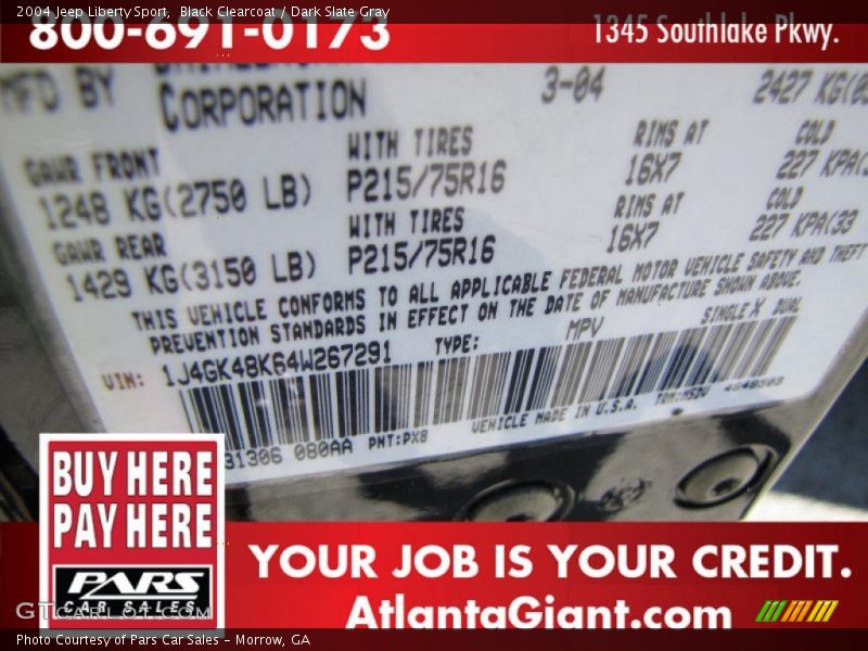 Black Clearcoat / Dark Slate Gray 2004 Jeep Liberty Sport