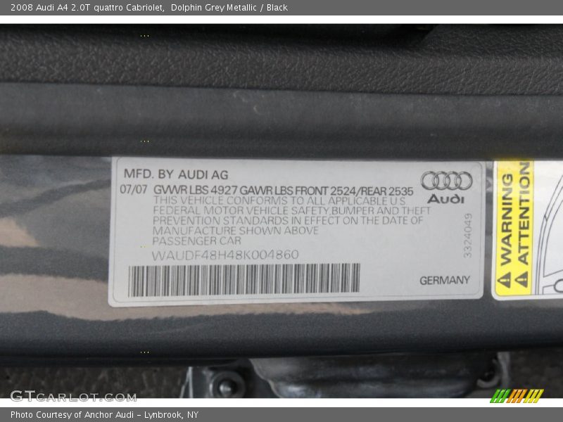 Dolphin Grey Metallic / Black 2008 Audi A4 2.0T quattro Cabriolet