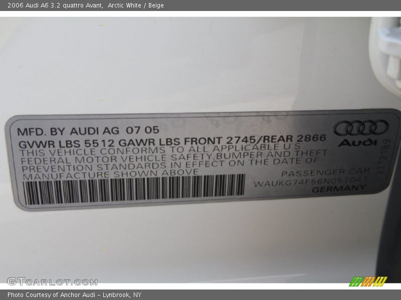 Arctic White / Beige 2006 Audi A6 3.2 quattro Avant