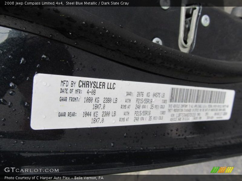 Steel Blue Metallic / Dark Slate Gray 2008 Jeep Compass Limited 4x4