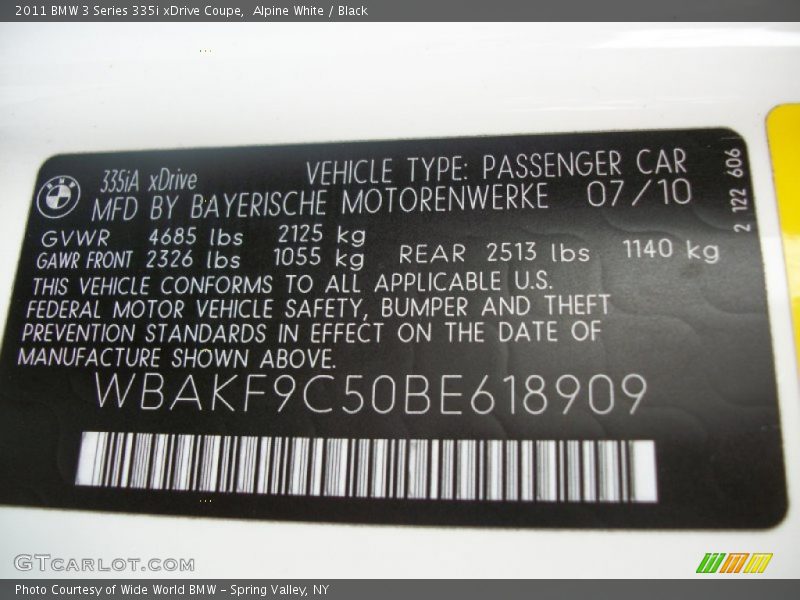 Alpine White / Black 2011 BMW 3 Series 335i xDrive Coupe