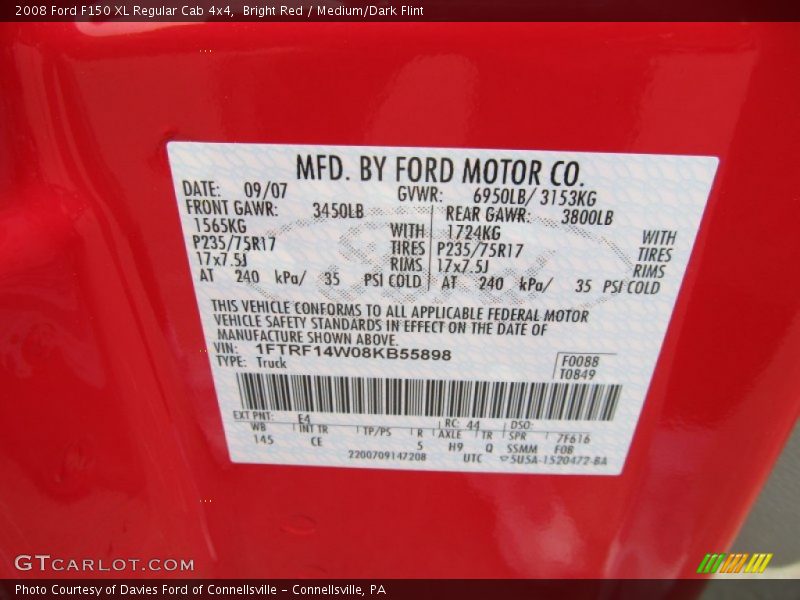 2008 F150 XL Regular Cab 4x4 Bright Red Color Code E4