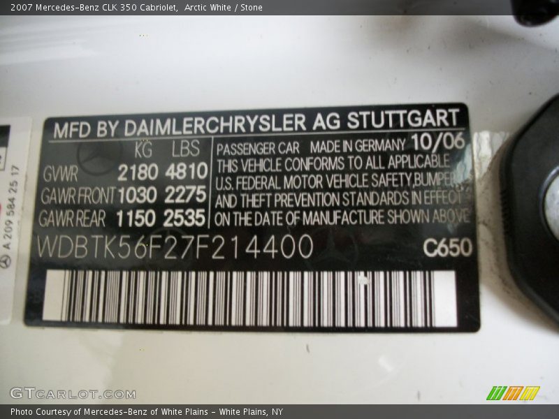 Arctic White / Stone 2007 Mercedes-Benz CLK 350 Cabriolet