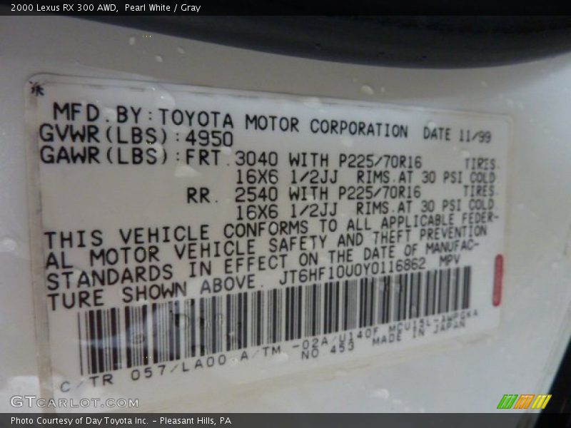 Pearl White / Gray 2000 Lexus RX 300 AWD