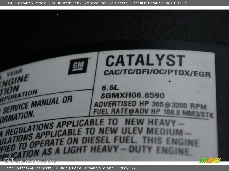 Info Tag of 2008 Silverado 3500HD Work Truck Extended Cab 4x4 Chassis