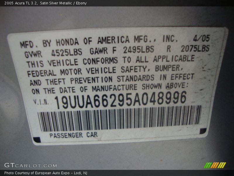 Satin Silver Metallic / Ebony 2005 Acura TL 3.2