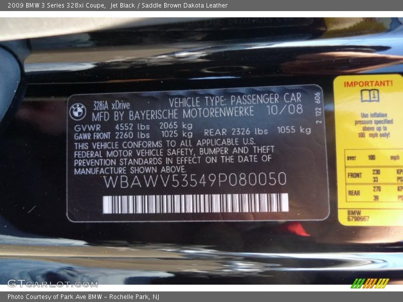 Jet Black / Saddle Brown Dakota Leather 2009 BMW 3 Series 328xi Coupe
