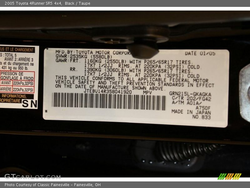 Black / Taupe 2005 Toyota 4Runner SR5 4x4