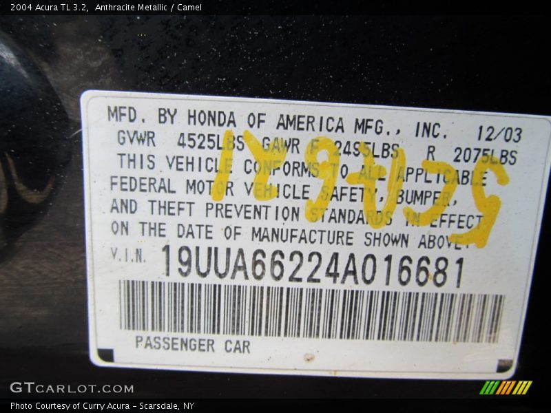 Anthracite Metallic / Camel 2004 Acura TL 3.2