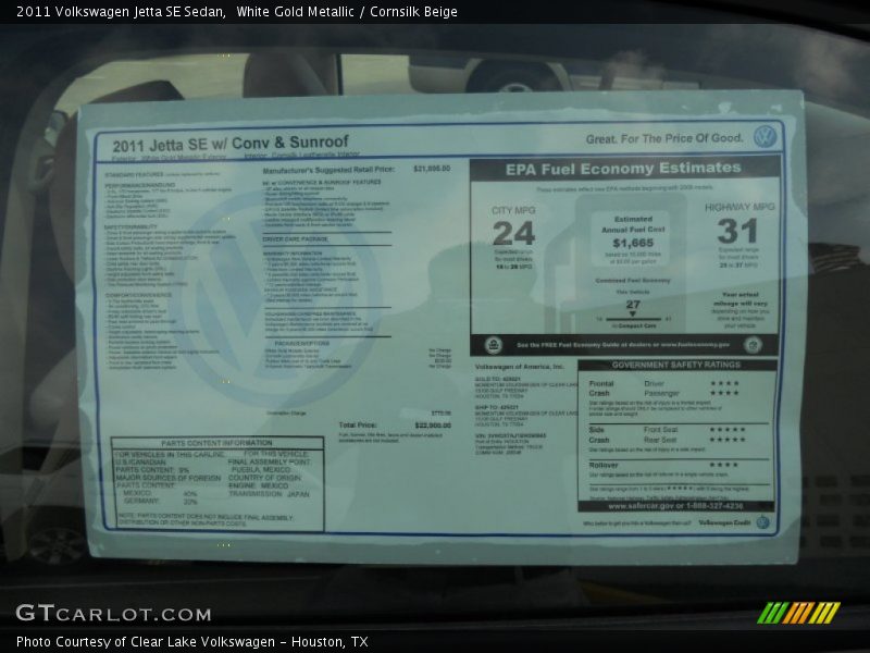White Gold Metallic / Cornsilk Beige 2011 Volkswagen Jetta SE Sedan