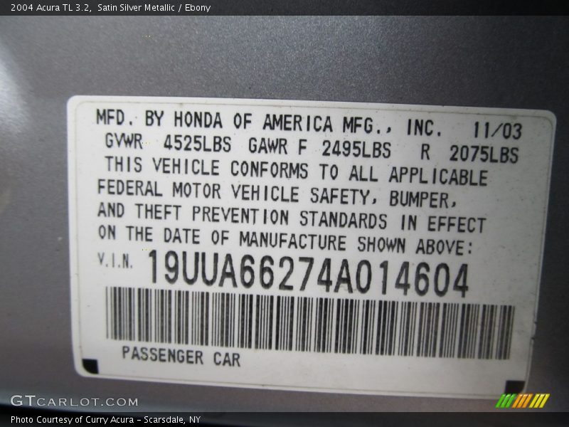 Satin Silver Metallic / Ebony 2004 Acura TL 3.2