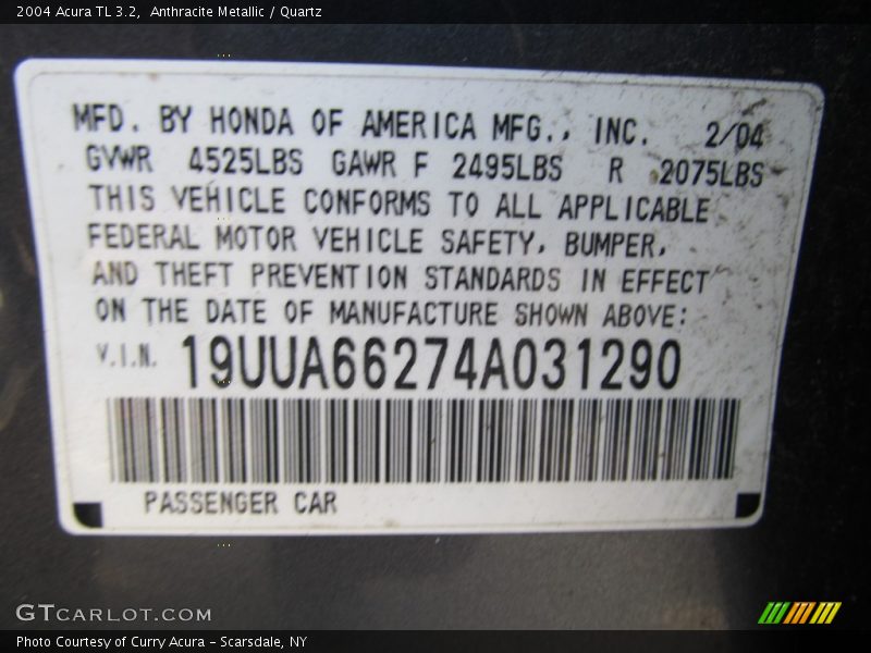 Anthracite Metallic / Quartz 2004 Acura TL 3.2