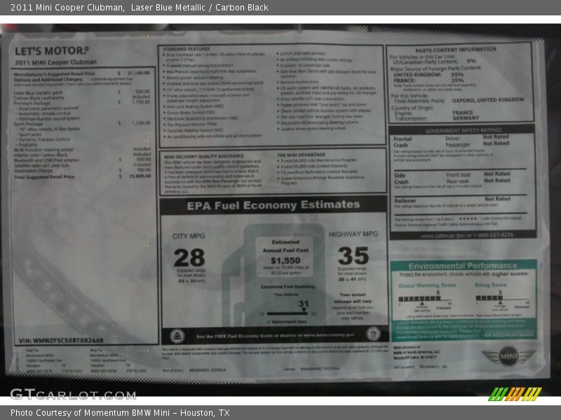 Laser Blue Metallic / Carbon Black 2011 Mini Cooper Clubman