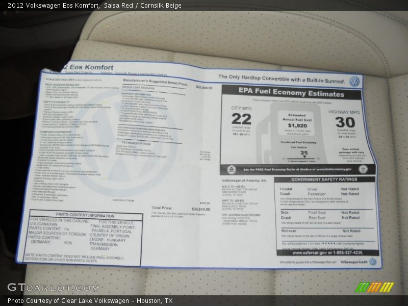  2012 Eos Komfort Window Sticker