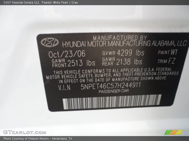Powder White Pearl / Gray 2007 Hyundai Sonata GLS