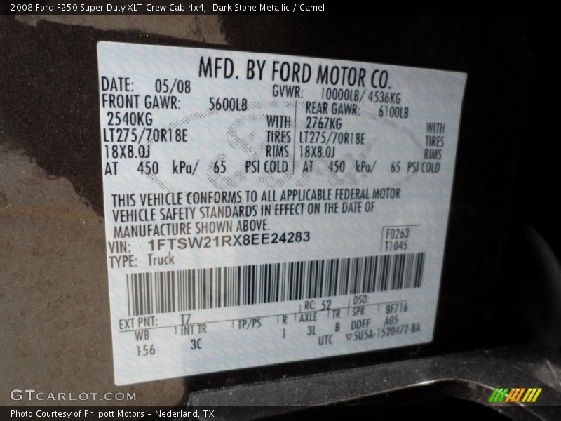 Dark Stone Metallic / Camel 2008 Ford F250 Super Duty XLT Crew Cab 4x4