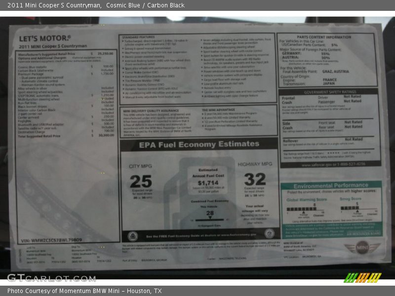 Cosmic Blue / Carbon Black 2011 Mini Cooper S Countryman