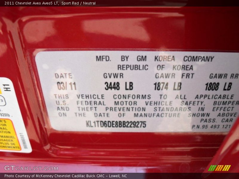 Sport Red / Neutral 2011 Chevrolet Aveo Aveo5 LT