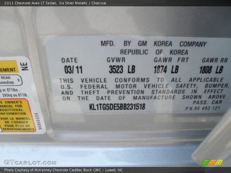 Ice Silver Metallic / Charcoal 2011 Chevrolet Aveo LT Sedan