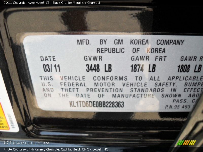 Black Granite Metallic / Charcoal 2011 Chevrolet Aveo Aveo5 LT