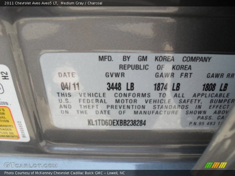 Medium Gray / Charcoal 2011 Chevrolet Aveo Aveo5 LT