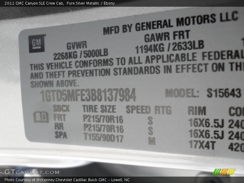 Pure Silver Metallic / Ebony 2011 GMC Canyon SLE Crew Cab