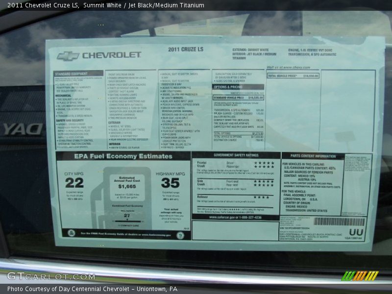 Summit White / Jet Black/Medium Titanium 2011 Chevrolet Cruze LS