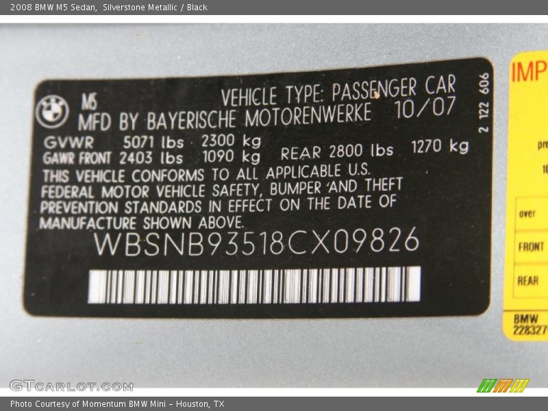 Silverstone Metallic / Black 2008 BMW M5 Sedan